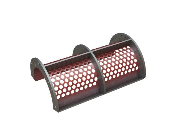 Screen basket 794 wide, plate thickness t=6 perforation Ø30/Ø35, ligament 8/9, Hardox for GROSS Apparatebau GmbH 