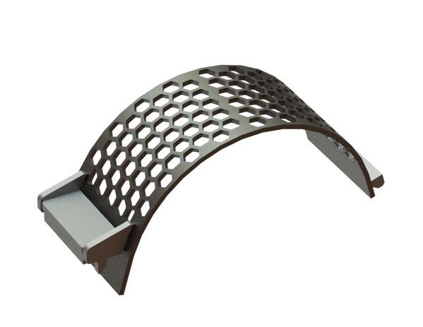 Screen basket width 340, plate thickness t=15, hexagonal perforation width across flats 45 for Lindner Recyclingtech 