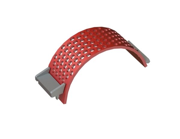 Screen basket width 340, plate thickness t=25, perforation Ø40, ligament 16/18.4, Hardox, patented for Lindner Recyclingtech 