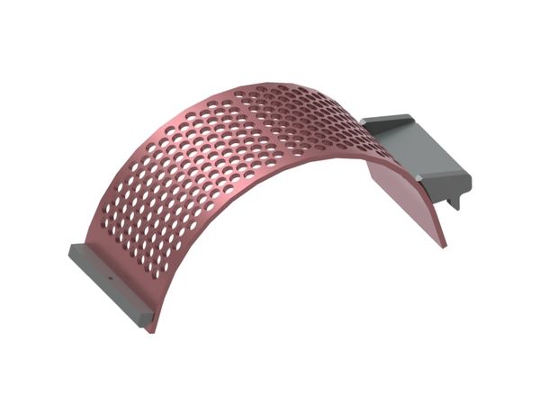 Screen basket width 340, screen plate thickness t=15, perforation Ø28, ligament 7, Hardox, patented for Lindner Recyclingtech 