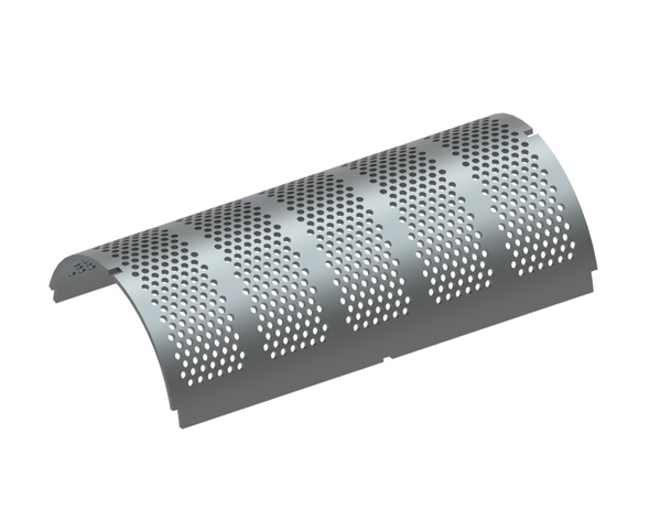 Screen plate 388 wide, screen plate thickness t=5, angled round perforation Ø6, bar 3 for Wanner Technik GmbH 