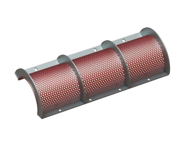 Siebkorb 1300 mm breit, Siebblechstärke t=8, Lochung Ø13 Steg 7 für Vecoplan 