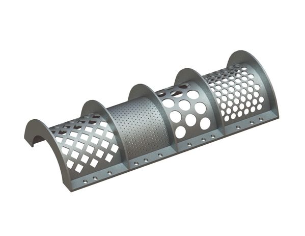 Siebkorb 1322 mm breit, Siebblechstärke t=8, verschiedene Lochungen und Stege für Vecoplan Vecoplan VAZ 1300