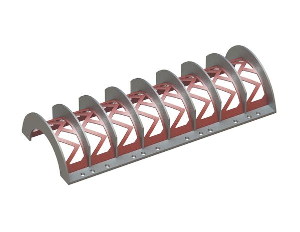 Siebkorb 1322 mm breit, Siebblechstärke t=8, ZickZack-Lochung 51 Steg 20, Hardox für Vecoplan 