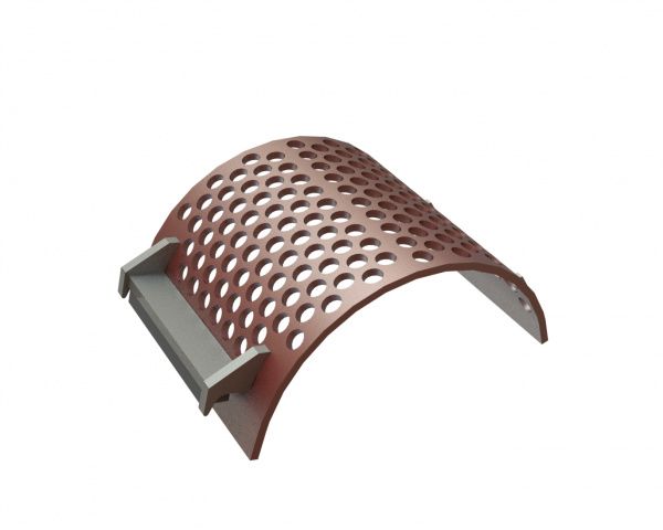 Siebkorb 497 breit, Siebblechstärke t=15 Lochung Ø35, Steg 11/13 für Lindner Recyclingtech Lindner Micromat