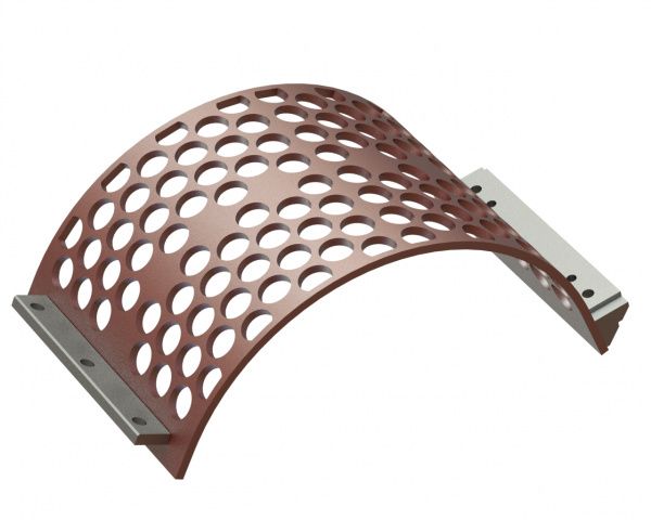 Siebkorb 524 breit, Siebblechstärke t=15 Hardox Lochung Ø55, Steg 11 für Lindner Recyclingtech Lindner Universo