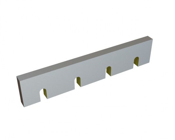 Stator knife 490x100x28, StandardCut, 4 slots, 3xM16, cutting edge 90°, version X for ZERMA America LLC Zerma GSE 700/1000