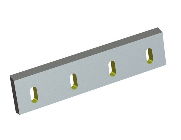 Stator knife 498x115x25, StandardCut, 4 slotted holes, cutting edge 70°, 2xM14, 1xM12 for Folcieri 