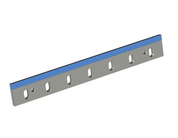Stator knife 615x84x16, Hybrid Line, cutting edge 82°, M10, carbide grade H5, 7x slotted hole 19x36 for Cumberland 