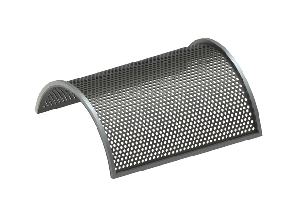 Strainer basket 1056 wide, screen plate thickness t=10, perforation Ø19, web 8, Creusabro 
