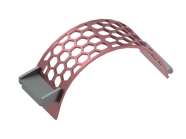 Strainer basket 340 wide, screen plate thickness t=15, hexagonal perforation SW70, web 14, Hardox 