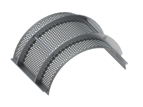 Strainer basket 487 wide, screen plate thickness t=6, conical perforation Ø12, web 5 for Herbold Meckesheim GmbH 