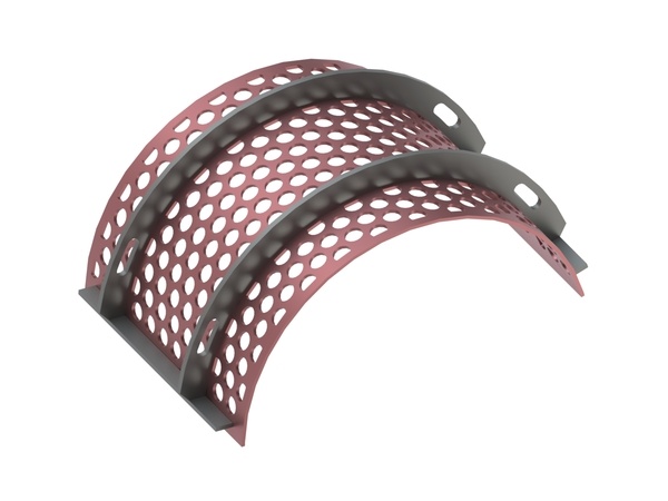 Strainer basket 488 wide, screen plate thickness t=6, perforation Ø30, web 10, Hardox for Herbold Meckesheim GmbH 