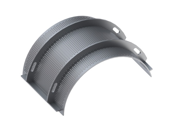 Strainer basket 488 wide, screen plate thickness t=6, perforation Ø8, web 4 