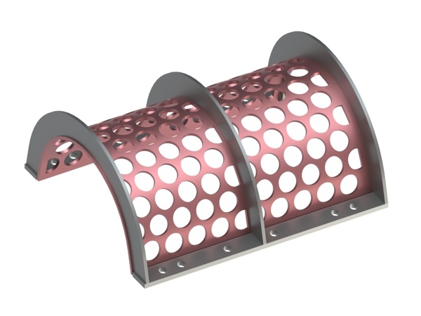 Tamis extérieur 790 large, épaisseur plateau perforé t=10, perforation Ø60, entretoise 15, Hardox 