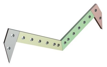 Top knife 1644x100x30, 4-piece, 16 countersunk holes Ø19/Ø30x20 